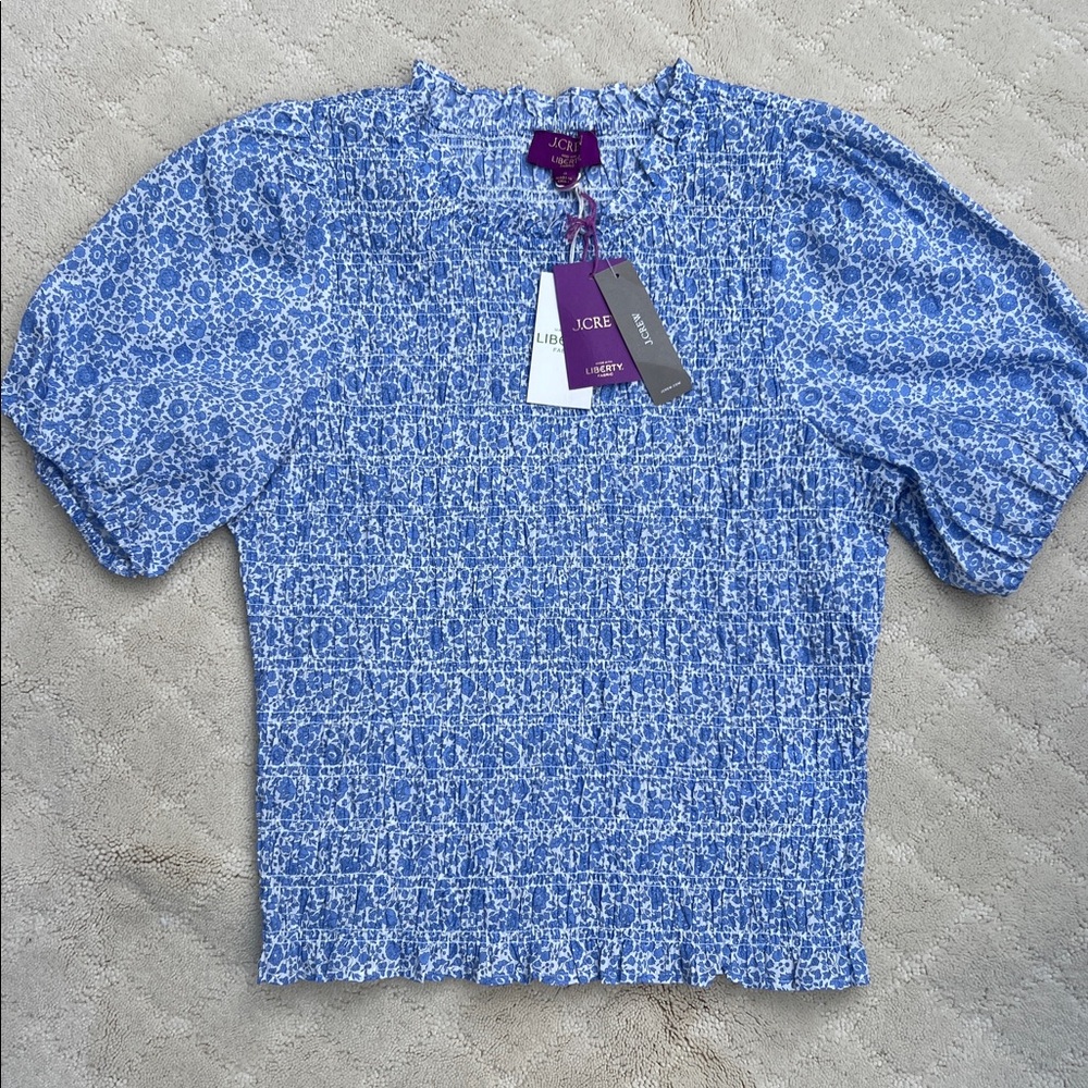 NWT JCrew Puff-sleeve smocked top Liberty® D'Anjo Coast fabric (Small) - Picture 5 of 6